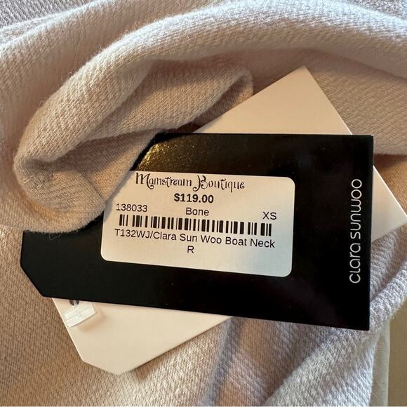 Clara Sunwoo Boat Neck Side Ruched Sweater Top NEW XS Bone - Picture 5 of 7